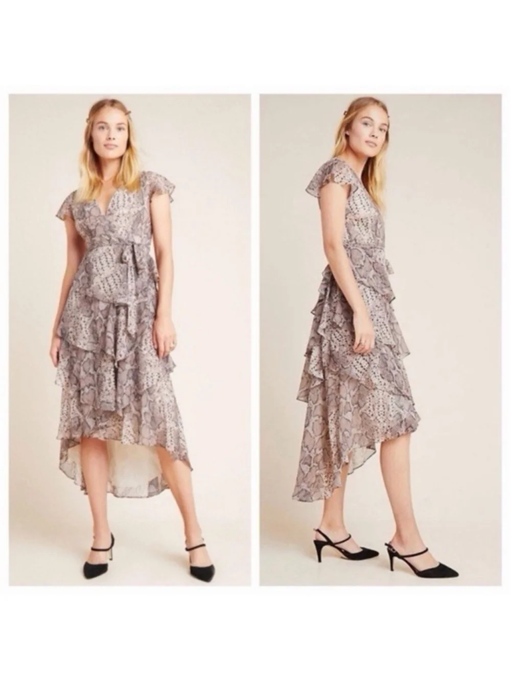 Anthropologie HUTCH NWT Serpentine Ruffled Midi Wrap Dress V Neck XS PETITE
